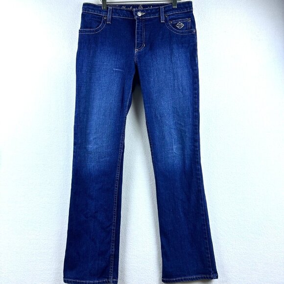 Harley Davidson Jeans Womens 8 Western Biker Moto Y2K Grunge Rockabilly Denim - Picture 1 of 12